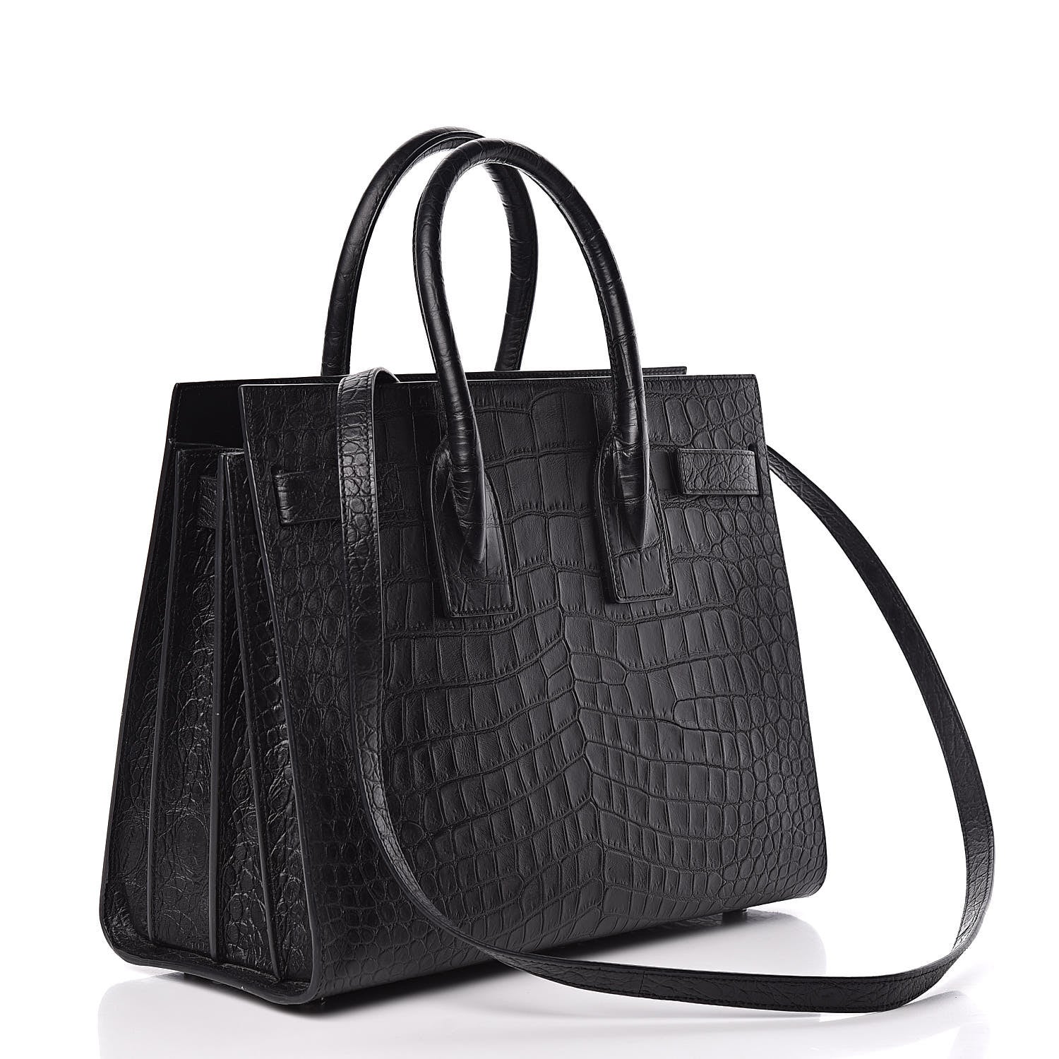 Saint Laurent Calfskin Crocodile Embossed Small Sac de Jour Black 3 of 12
