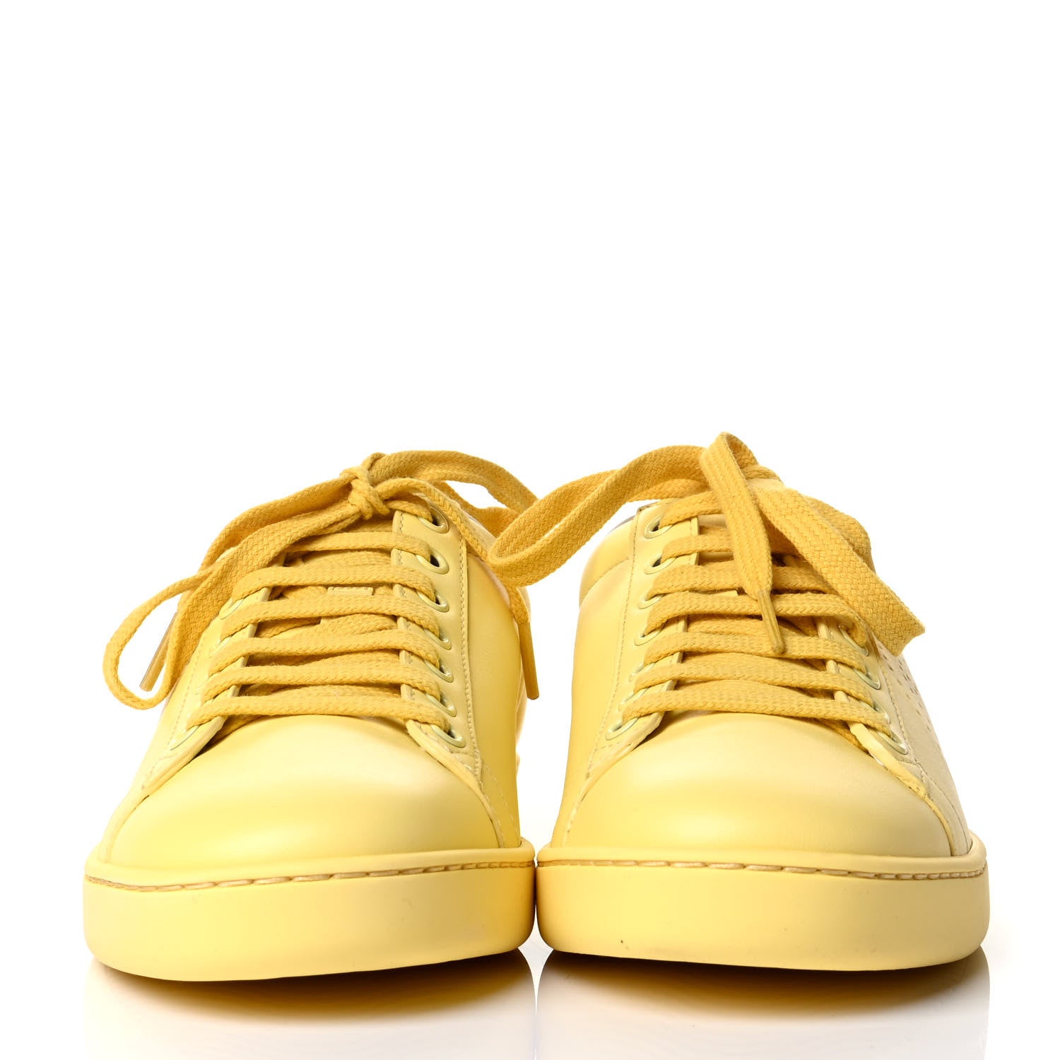 Gucci Calfskin Interlocking G Perforated Womens Ace Sneakers 38 Banana Straw Yellow 2 of 5