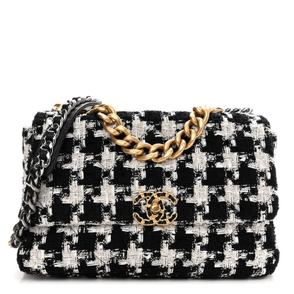 Chanel Tweed Quilted Large Chanel 19 Flap Black Ecru White 1 of 9