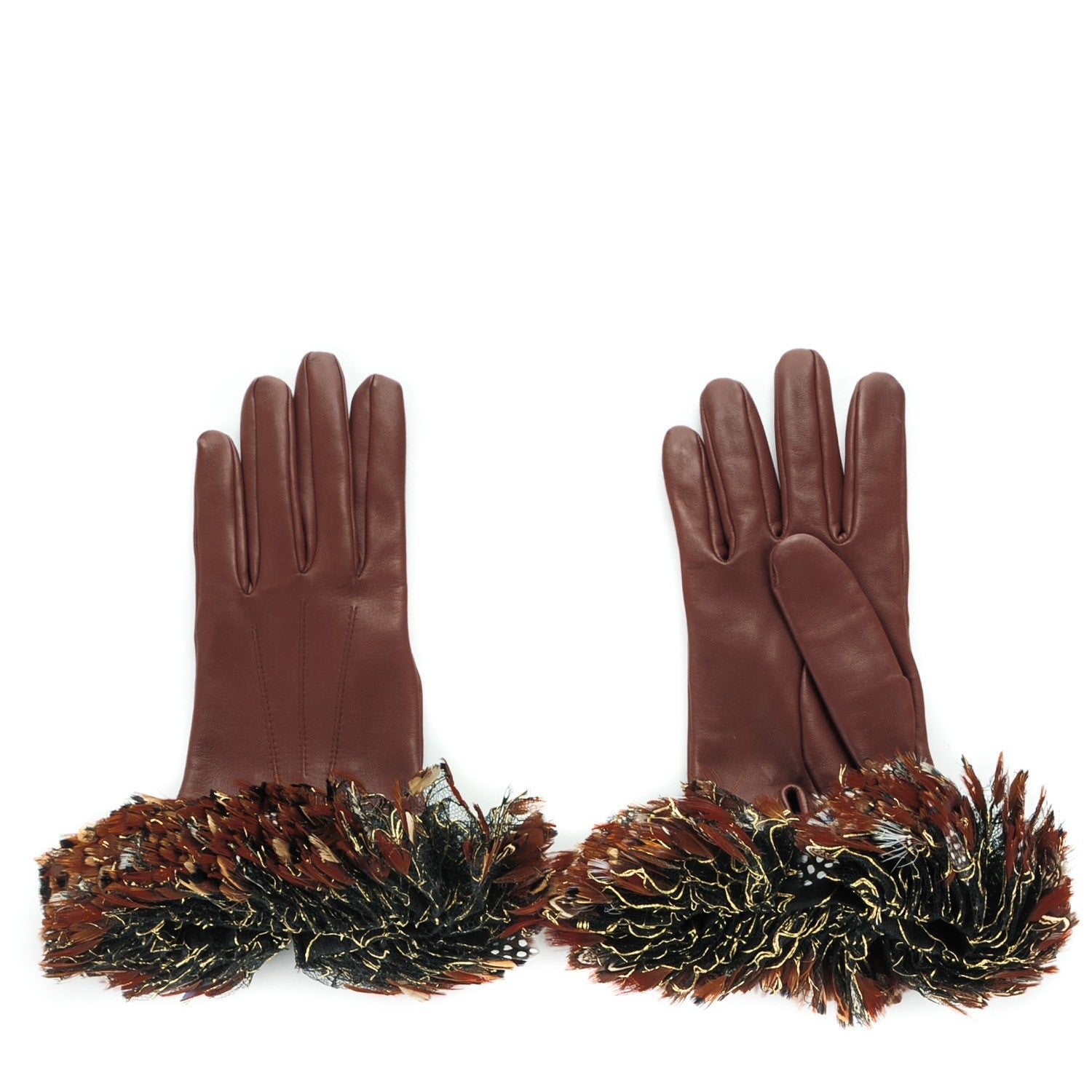 Chanel Lambskin Feather Gloves 7.5 Bordeaux 1 of 6