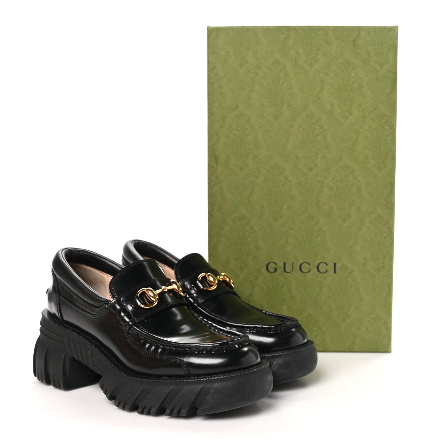 Gucci Magnum Calfskin Nappa Samoa Womens Horsebit Platform Chunky Lug Sole 40mm Loafers 36 Black 8 of 8