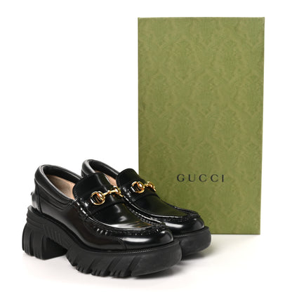 Gucci Magnum Calfskin Nappa Samoa Womens Horsebit Platform Chunky Lug Sole 40mm Loafers 36 Black 8 of 8