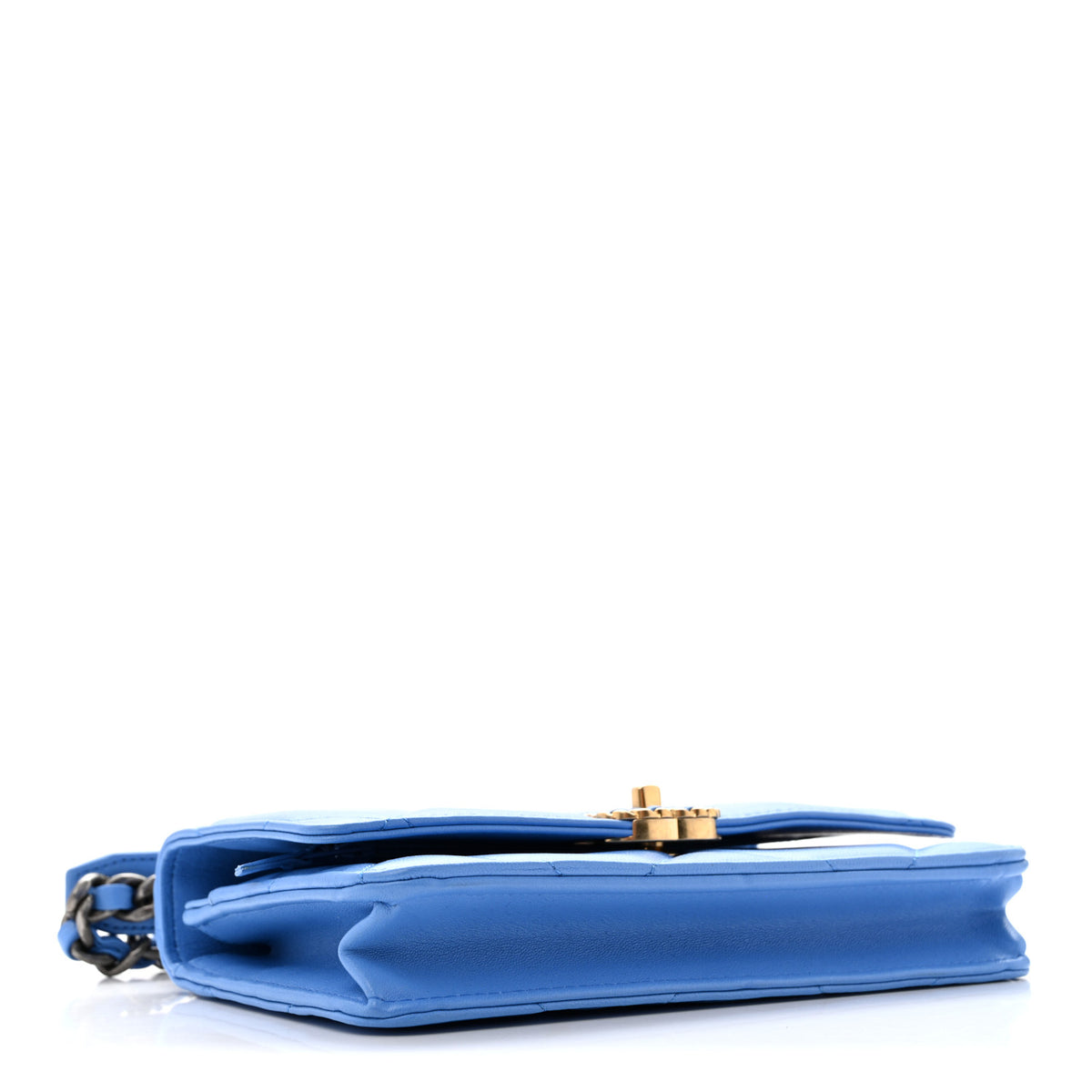 Lambskin Quilted Chanel 19 Wallet On Chain WOC Blue