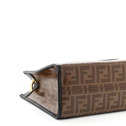 Fendi Glazed Fabric Vitello Century Plexiglass FF 1974 Stamp Patch Small Runaway Shopper Tote Mogano Panna Black 9 of 10