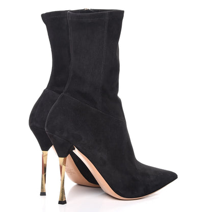 Valentino Garavani Suede Stretch Pointed Toe Mid Calf Boots 39 Black 4 of 8