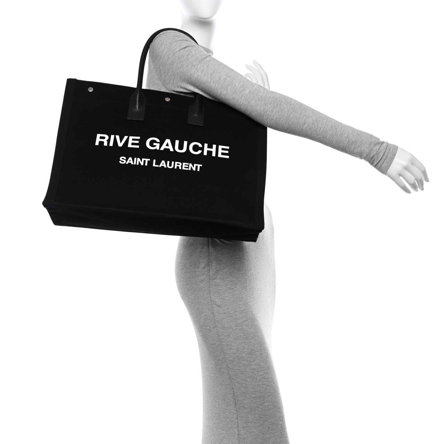 Saint Laurent Linen Calfskin Rive Gauche Tote Black 2 of 10