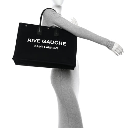 Saint Laurent Linen Calfskin Rive Gauche Tote Black 2 of 10