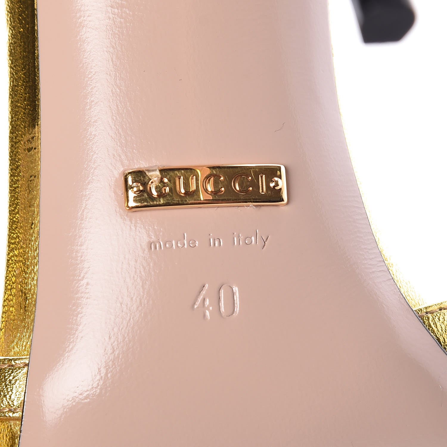 Gucci Metallic Nappa Silk Pearl Studded Regina T-Strap High Heel Sandals 40 Oro Vecchio 7 of 8