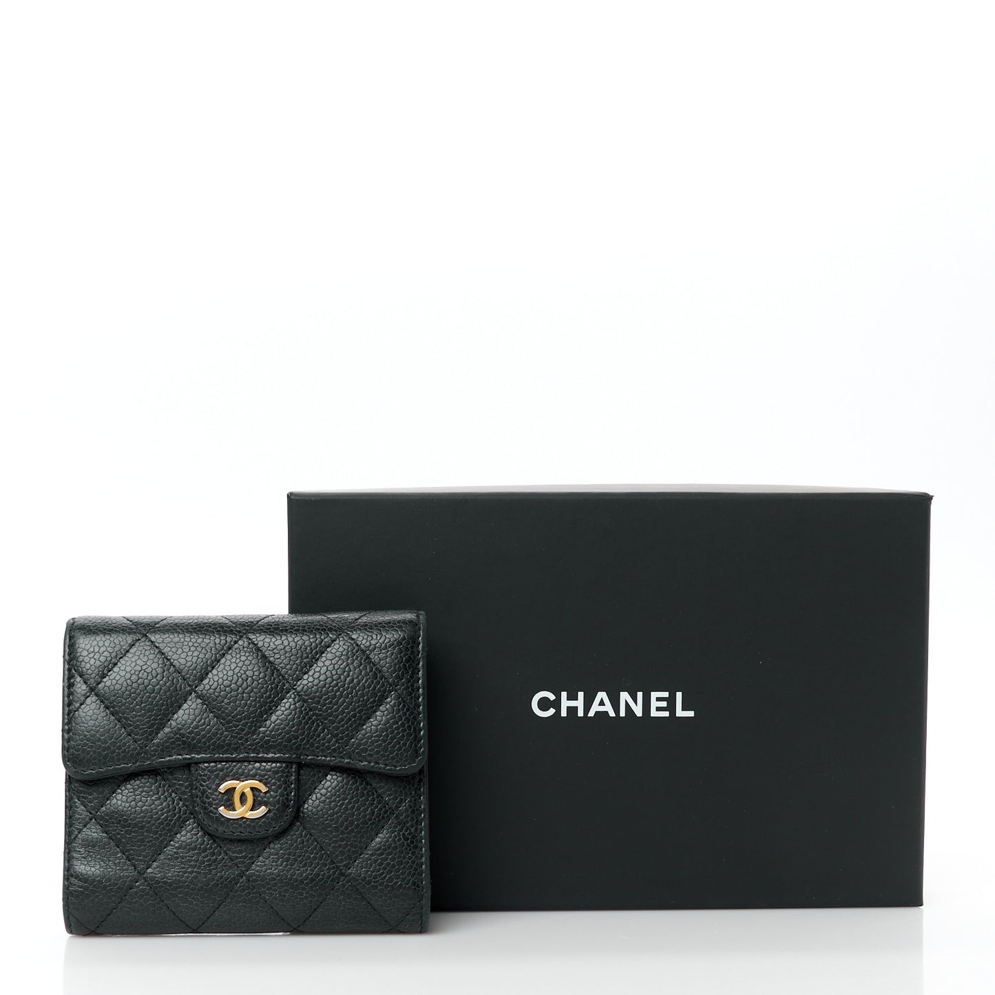 Caviar Quilted Compact Flap Wallet Black