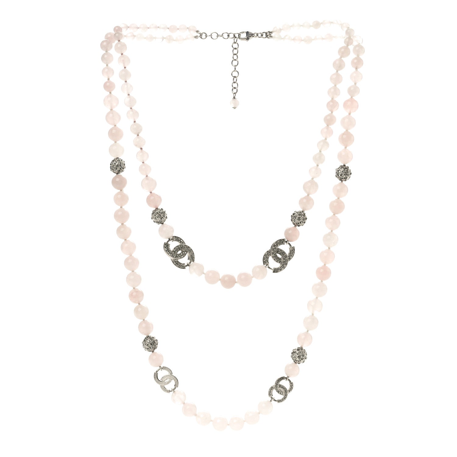 Chanel Beaded Crystal CC Long Necklace Pink 3 of 4