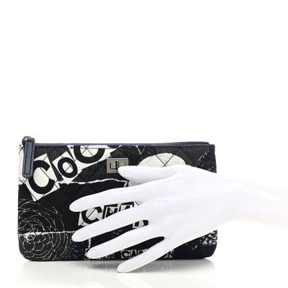 Chanel Jersey Quilted Graffiti Medium Reissue Cosmetic Case Black White 2 of 7