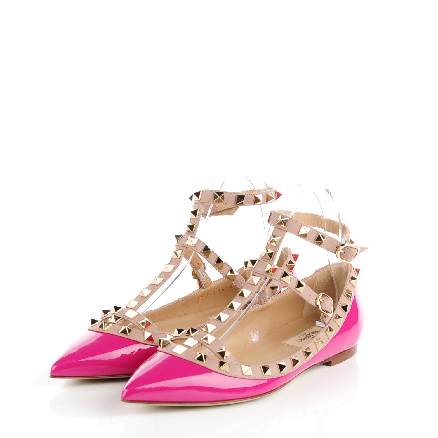 Valentino Garavani Patent Nappa Rockstud Cage Ballerina Flats 36 Fuxia Poudre 3 of 9