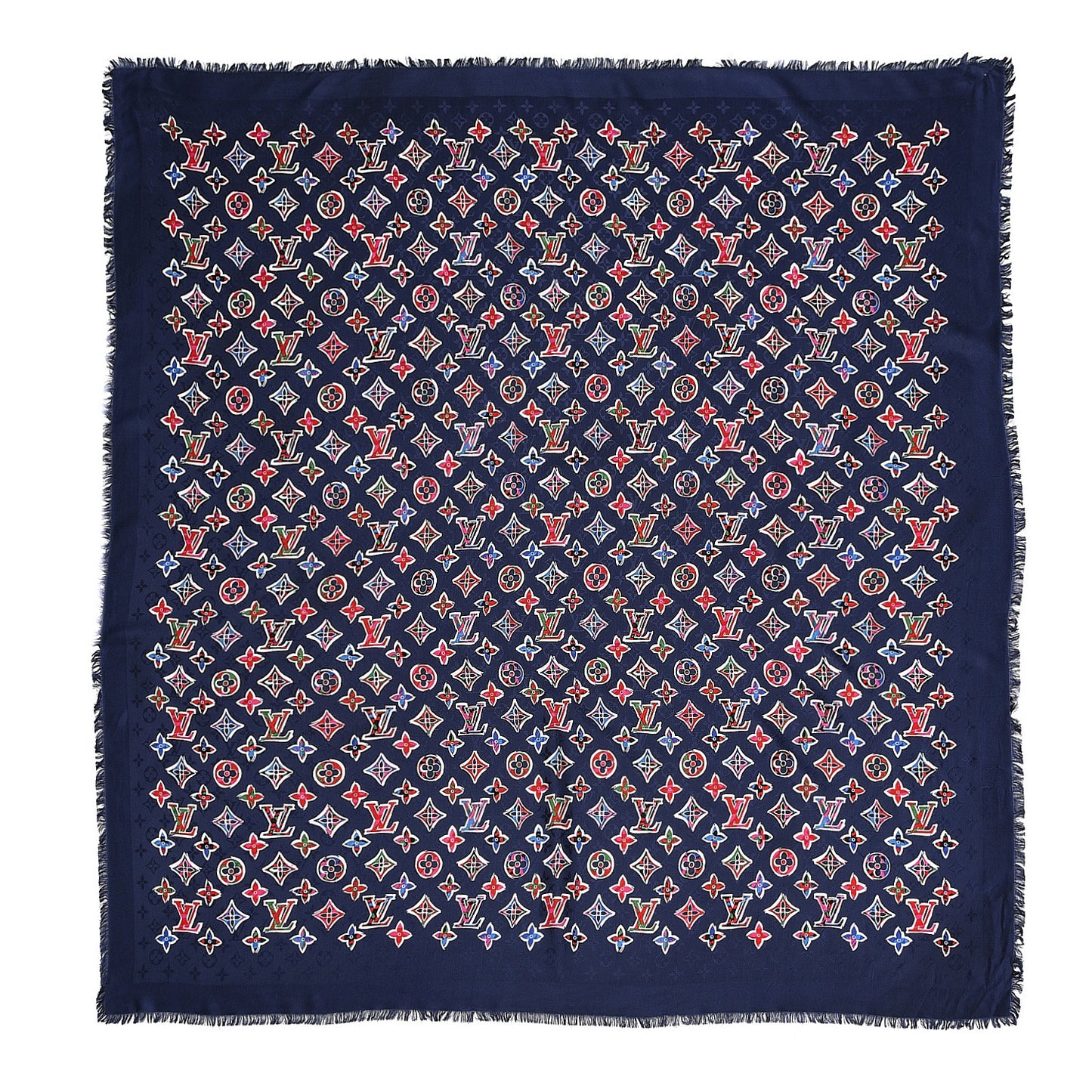 Wool Silk ABC Monogram Shawl Navy