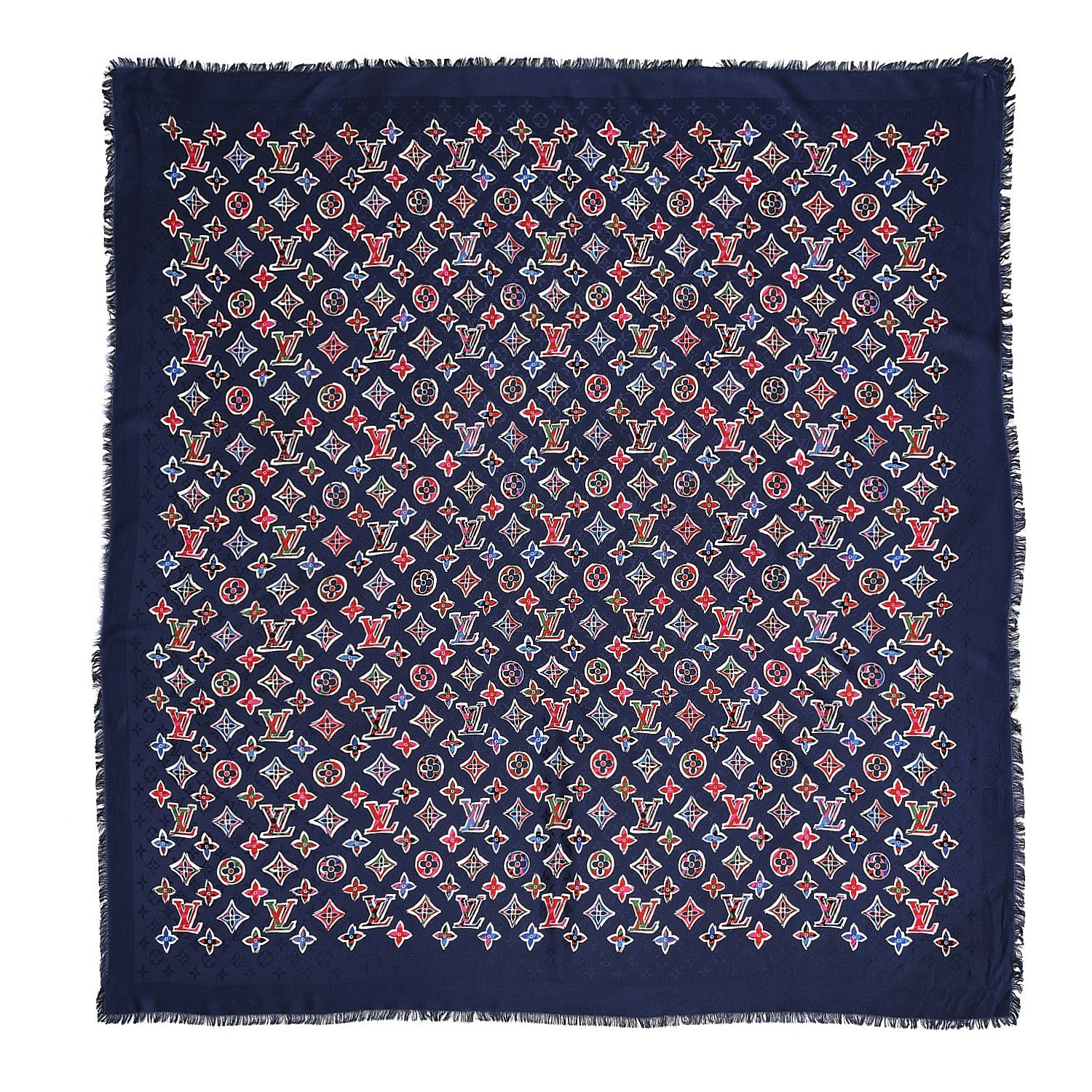 Louis Vuitton Wool Silk ABC Monogram Shawl Navy 1 of 8