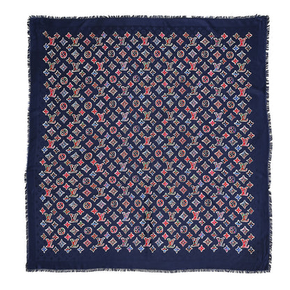 Louis Vuitton Wool Silk ABC Monogram Shawl Navy 1 of 8