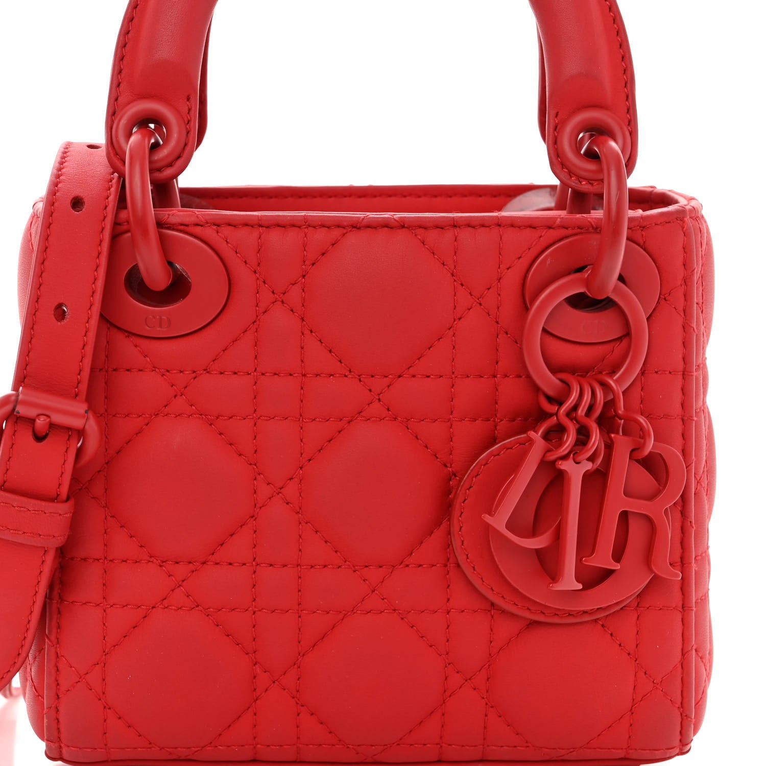 Christian Dior Ultra Matte Calfskin Cannage Micro Lady Dior Red 7 of 10