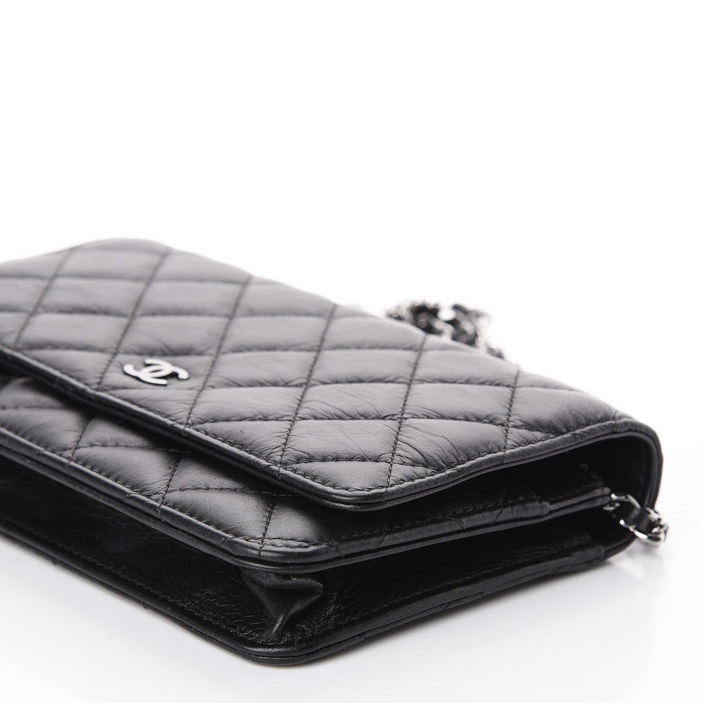 Aged Calfskin Quilted Tassel Wallet On Chain WOC Black