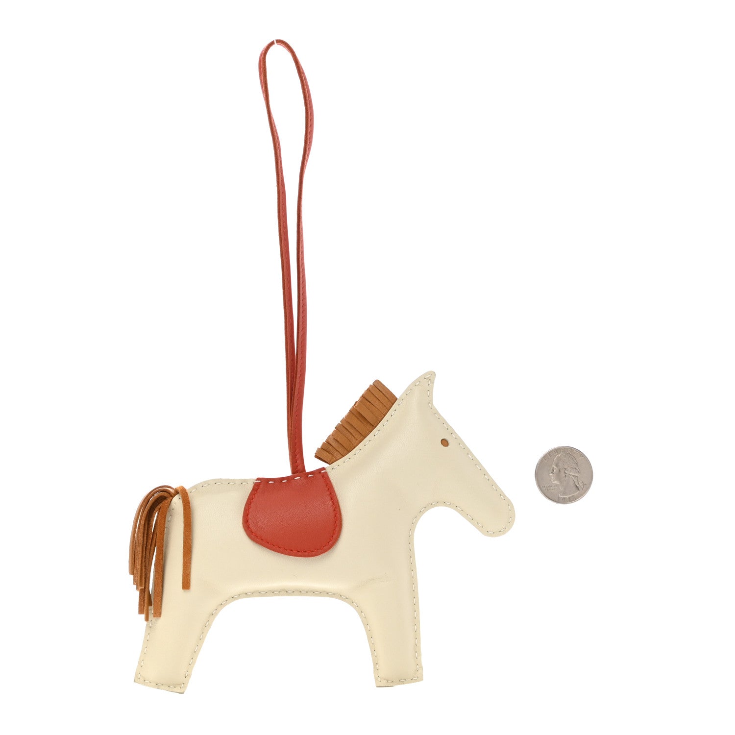 Hermes Milo Lambskin Grigri Rodeo Horse Bag Charm GM Craie Sesame Cornaline 2 of 5