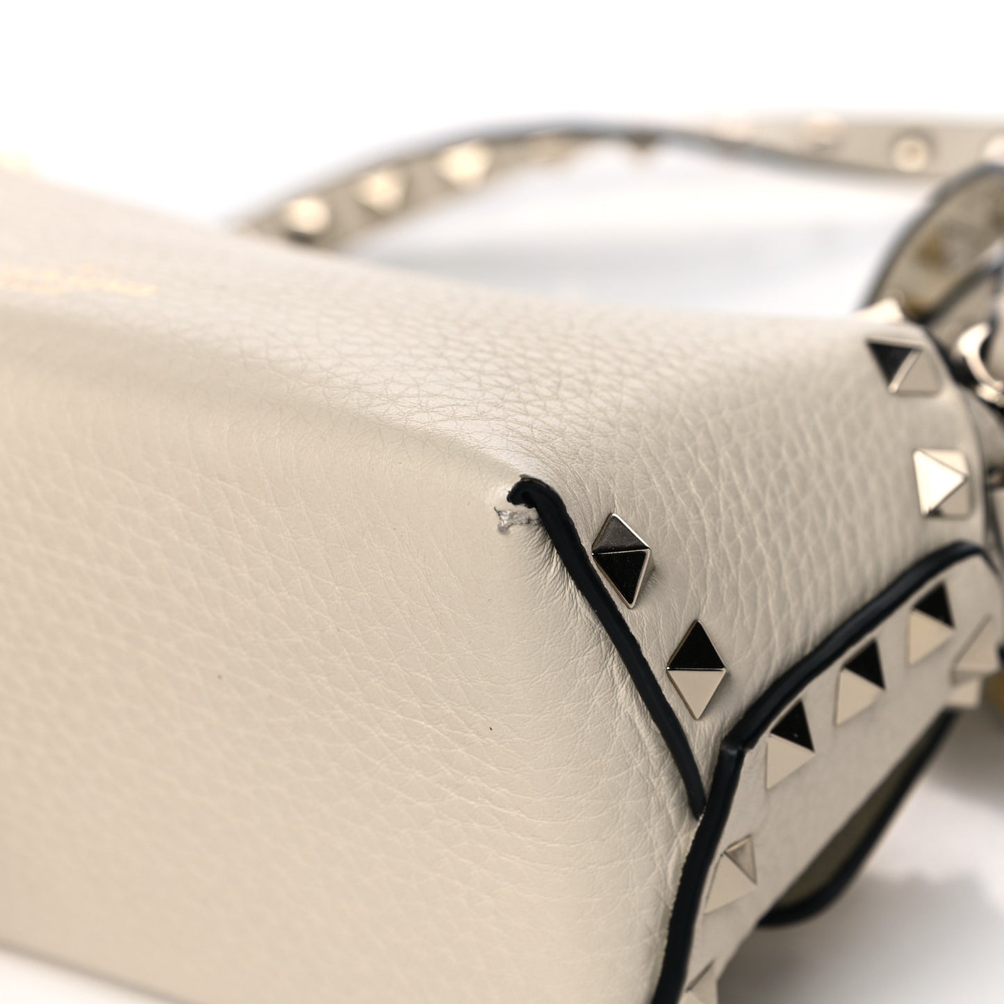 Pebbled Calfskin Mini Rockstud Crossbody Bag White