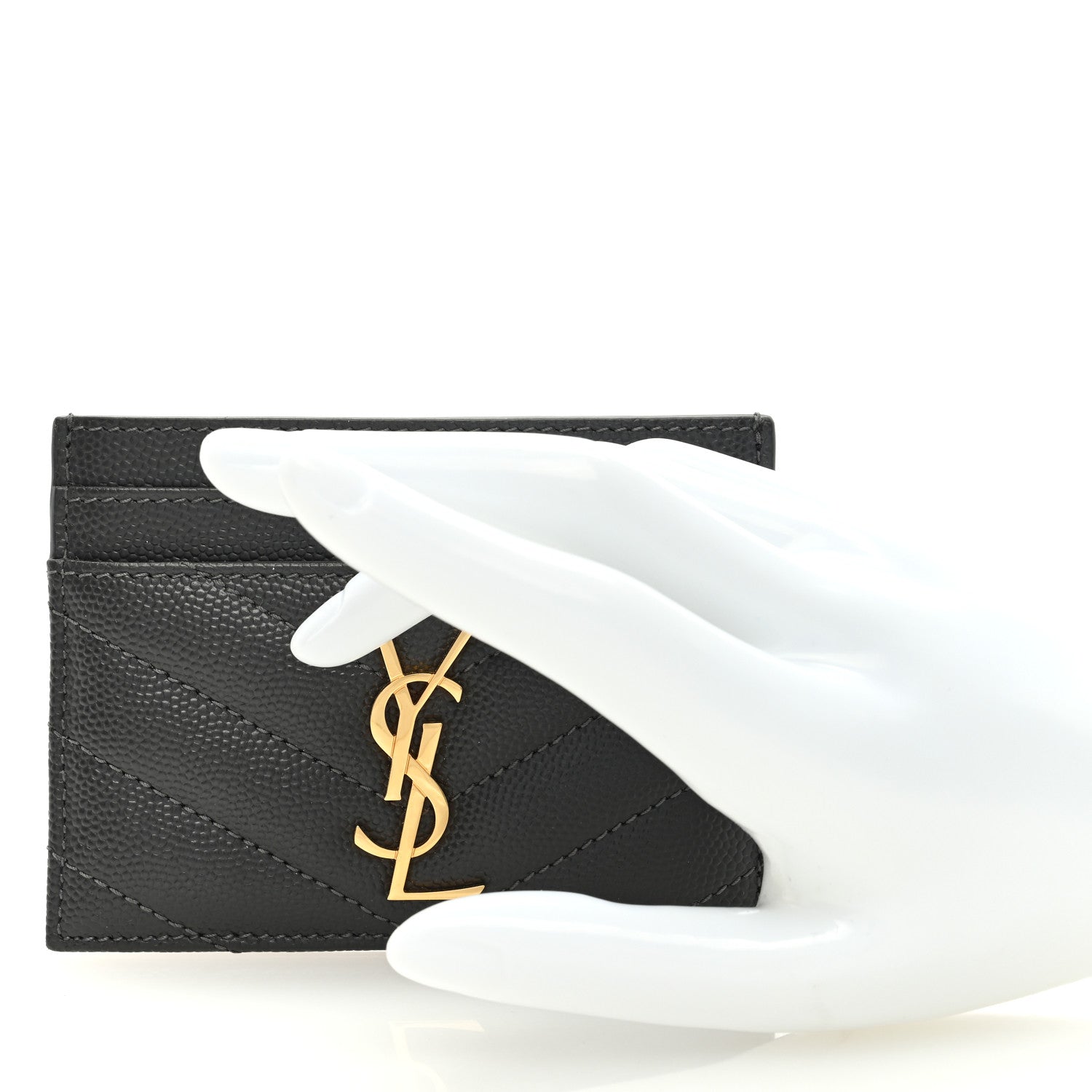 Saint Laurent Grain De Poudre Matelasse Chevron Monogram Credit Card Case Coal 2 of 6