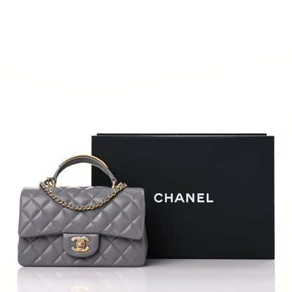 Chanel Lambskin Metal Quilted Mini Top Handle Rectangular Flap Grey 9 of 9