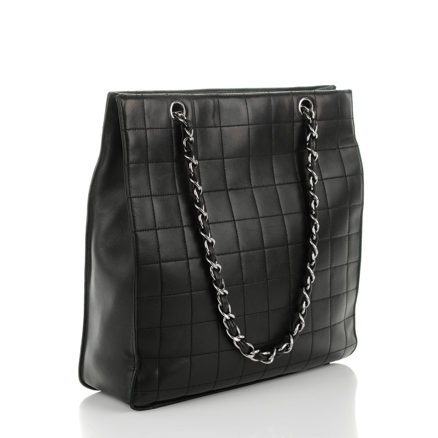 Lambskin Square Stitched Tote Black