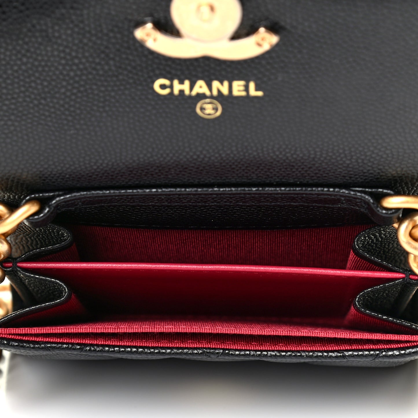 Caviar Quilted Bracelet On Chain Clutch Black