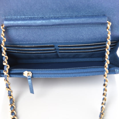 Chanel Iridescent Caviar Quilted Wallet On Chain WOC Dark Blue 5 of 11