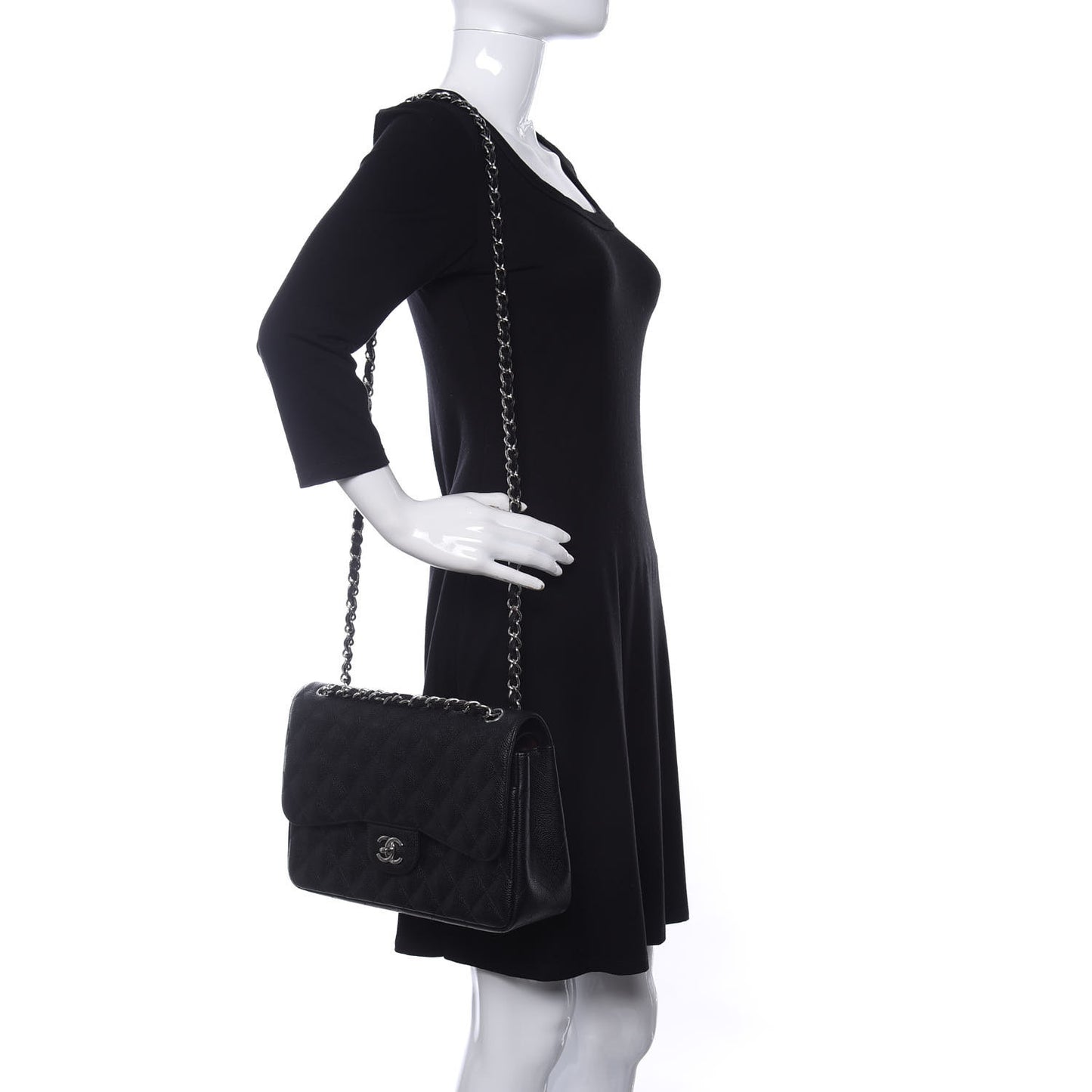 Caviar Quilted Jumbo Double Flap Black