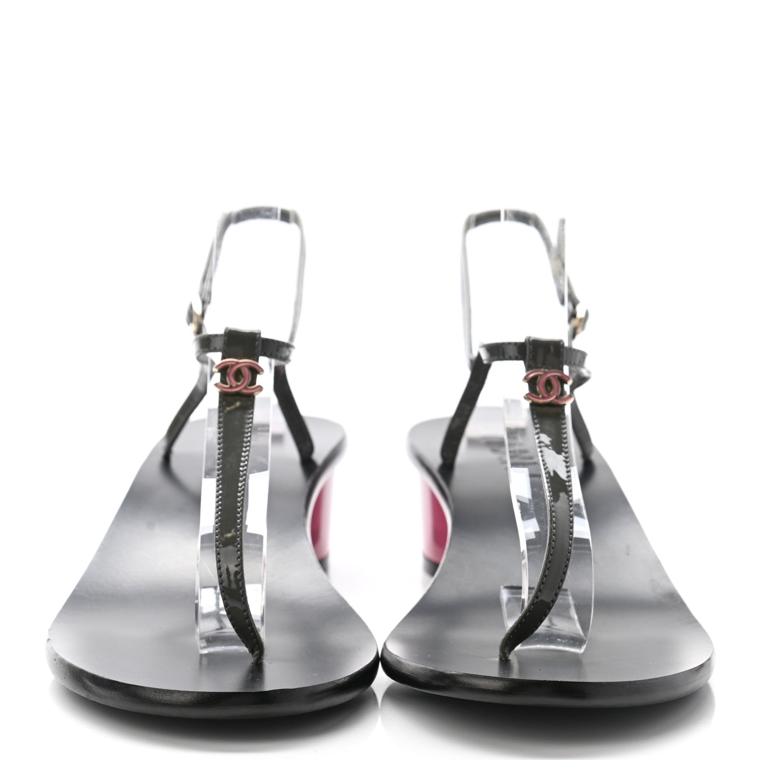 Chanel Patent CC Thong Sandals 38.5 Grey Pink 2 of 8