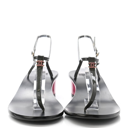 Chanel Patent CC Thong Sandals 38.5 Grey Pink 2 of 8