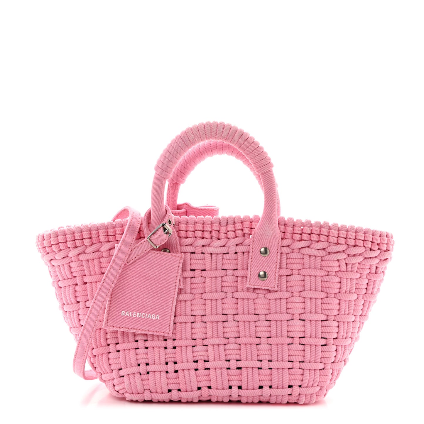 Washed Frayed Denim Braided XS Bistro Basket Pink