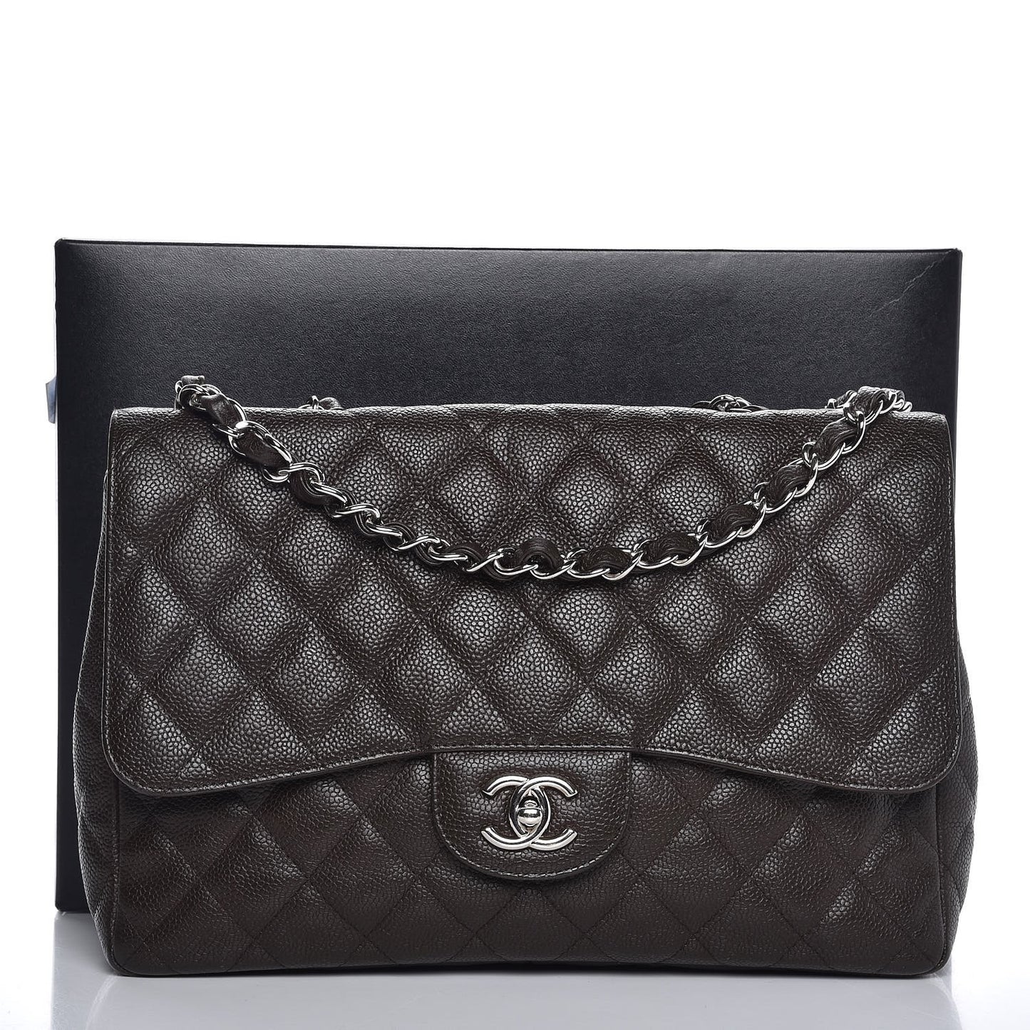 Caviar Quilted Jumbo Single Flap Dark Brown