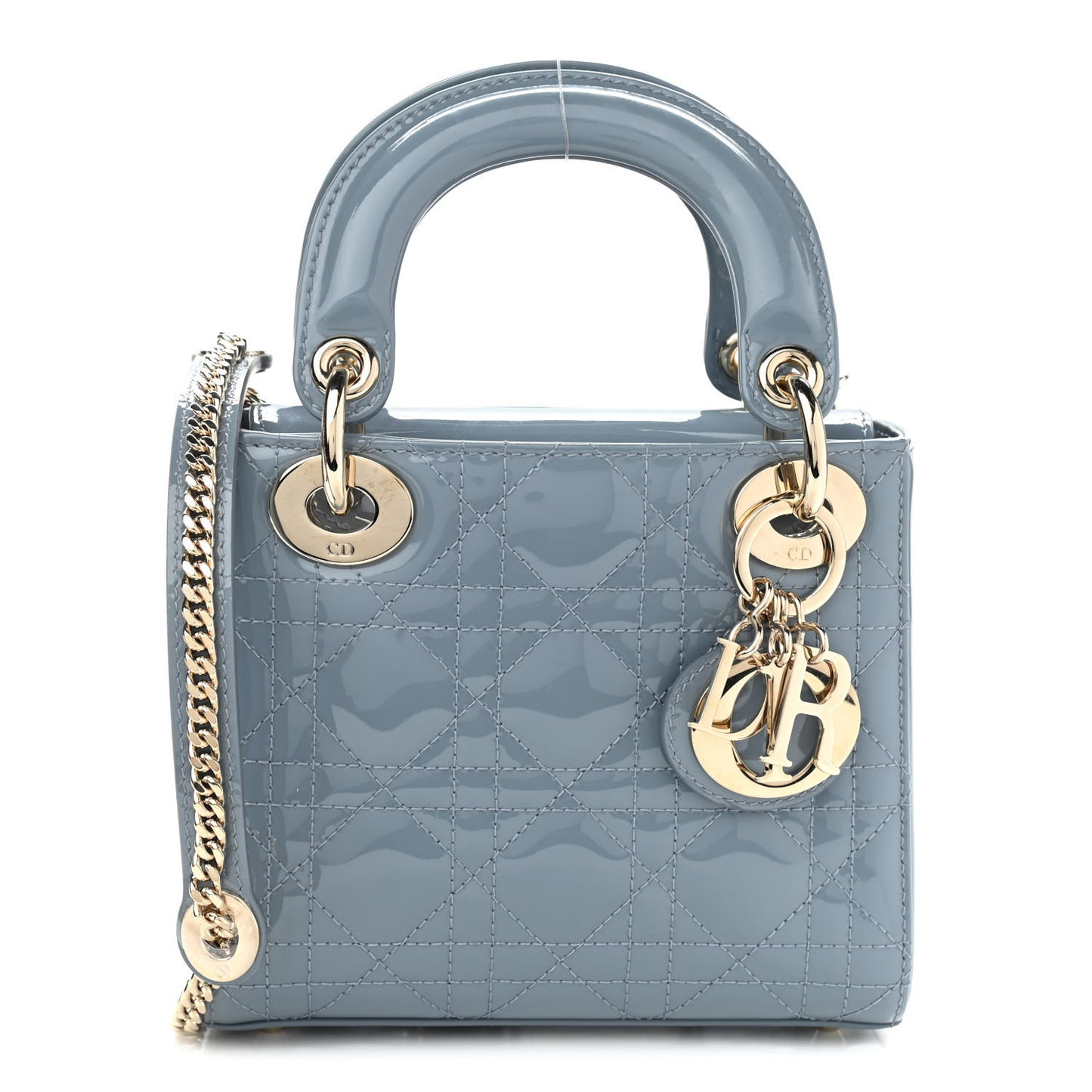 Patent Cannage Mini Lady Dior Light Blue