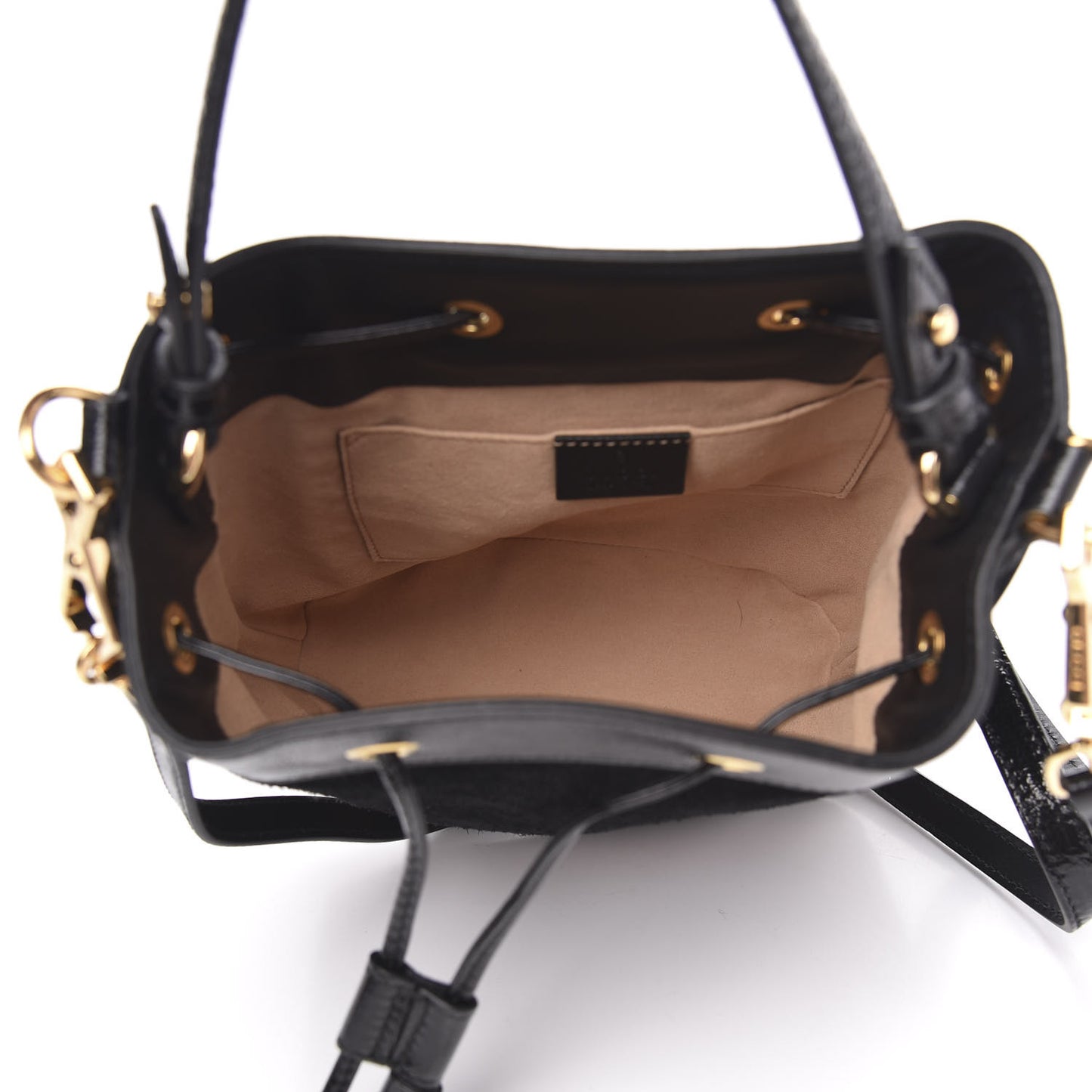 Suede Patent Web Small Ophidia Bucket Bag Black