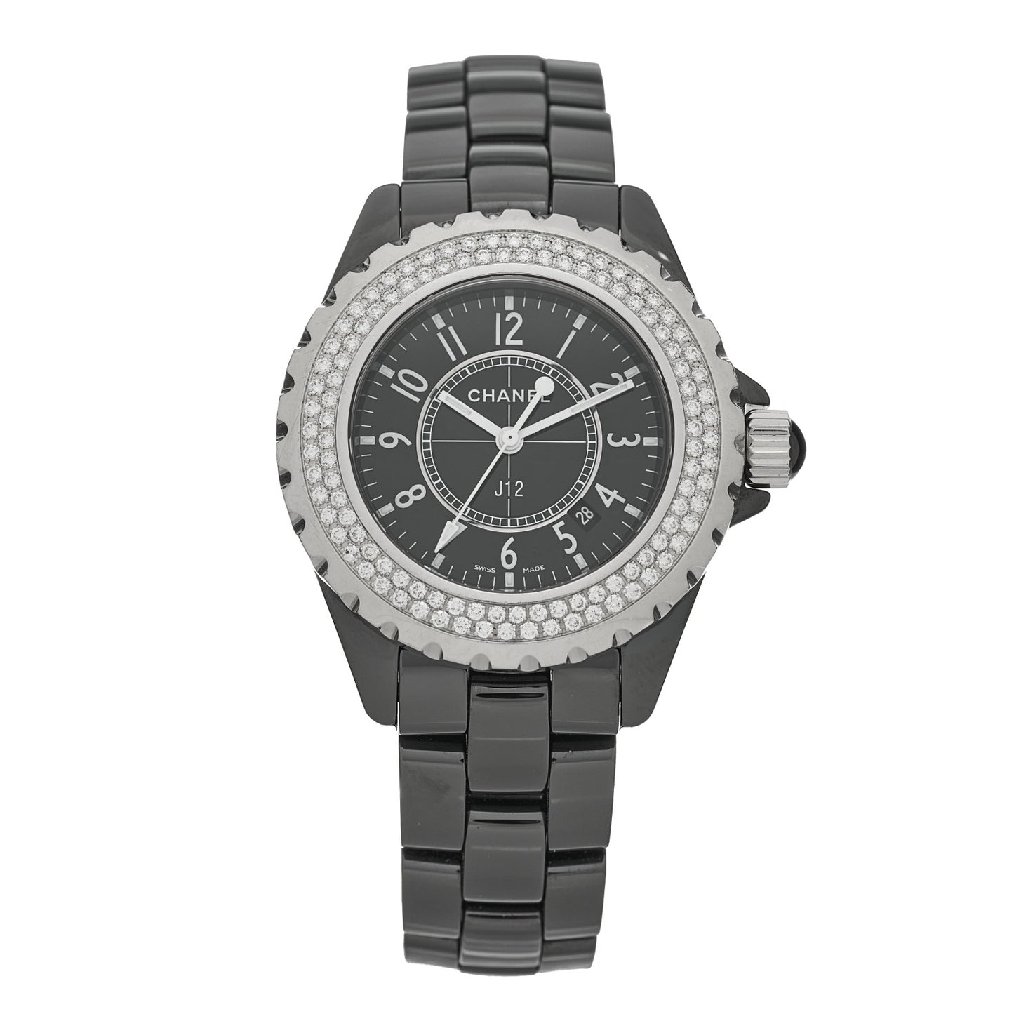 Stainless Steel Ceramic Diamond Pave Bezel 33mm J12 Quartz Watch Black