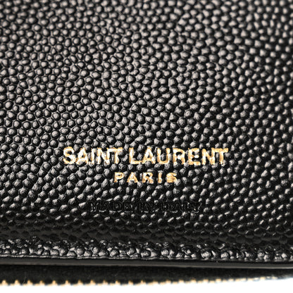 Saint Laurent Grain De Poudre Matelasse Chevron Monogram Compact Zip Around Wallet Black 6 of 10