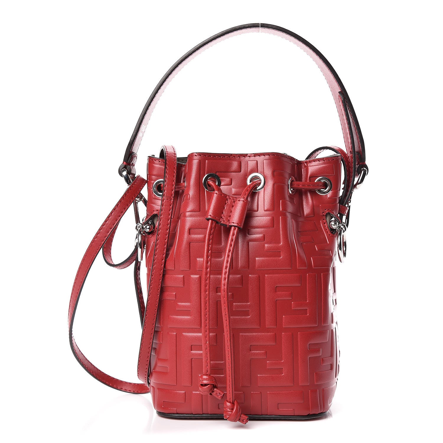 Fendi Vitello Liberty F is Fendi FF 1974 Embossed Mini Mon Tresor Bucket Bag Fragola 1 of 11