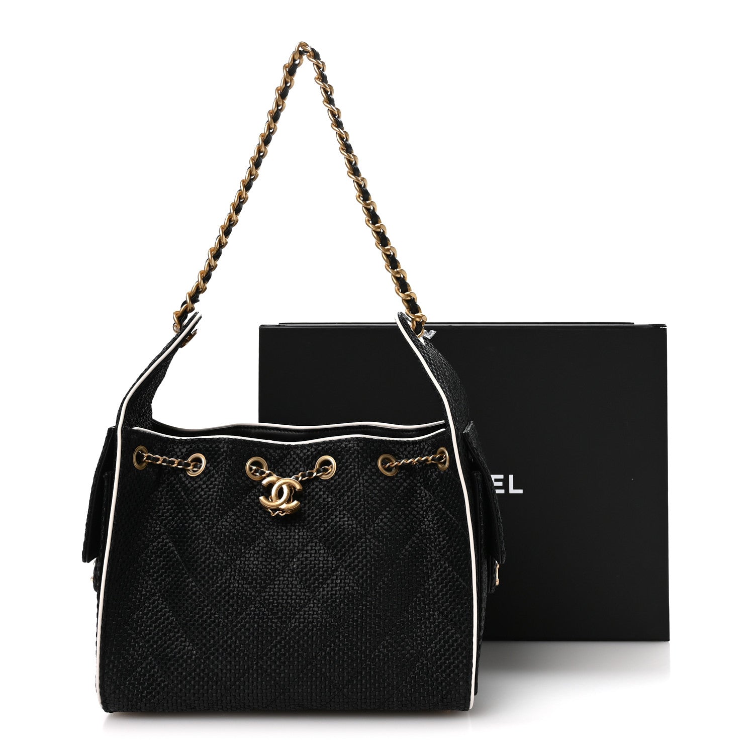 Chanel Braided Raffia Calfskin Small Chanel 25 Handbag Black White Chanel Braided Raffia Calfskin Small Chanel 25 Handbag Black White