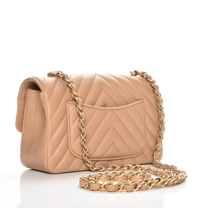Chanel Calfskin Chevron Quilted Mini Rectangular Flap Dark Beige 3 of 8