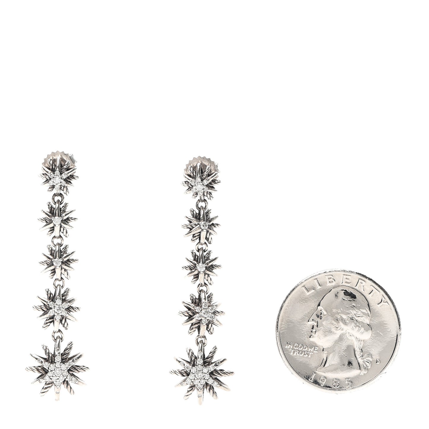 Sterling Silver Pave Diamond Starburst Drop Earrings