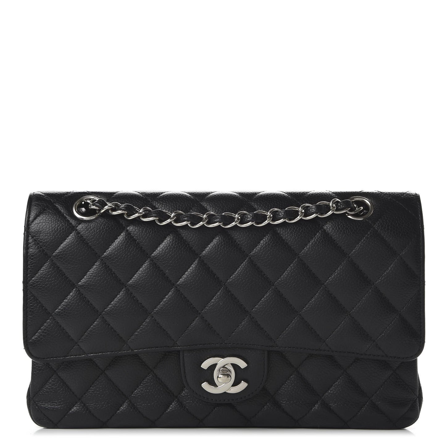 Caviar Quilted Medium Double Flap Black