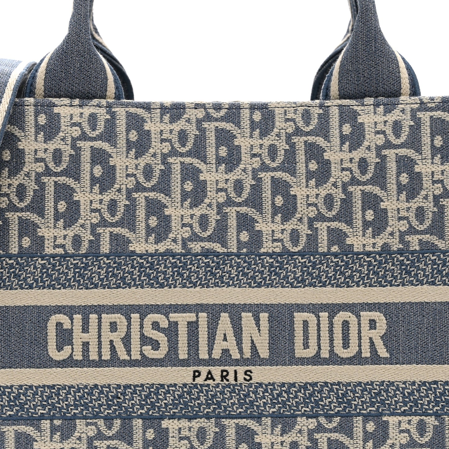 Oblique Chambray Calfskin Small Book Tote With Strap Blue Latte