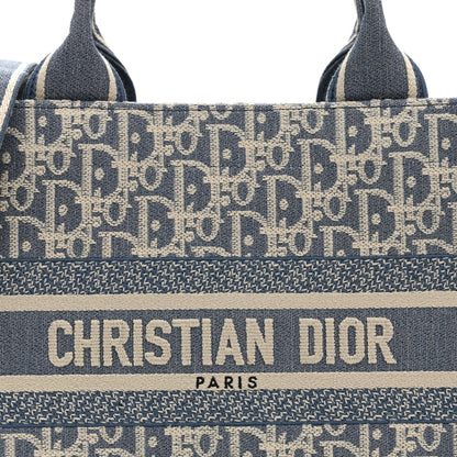 Christian Dior Oblique Chambray Calfskin Small Book Tote With Strap Blue Latte 8 of 10