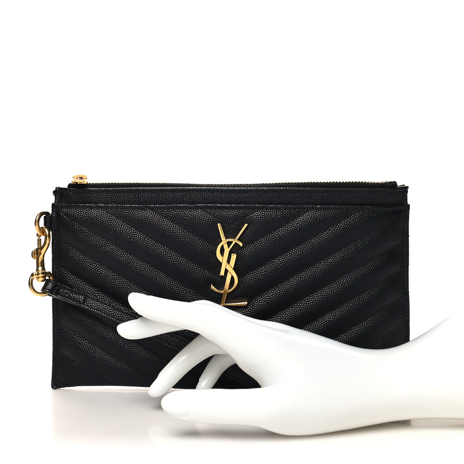 Saint Laurent Grain De Poudre Chevron Monogram Large Bill Pouch Black 2 of 11