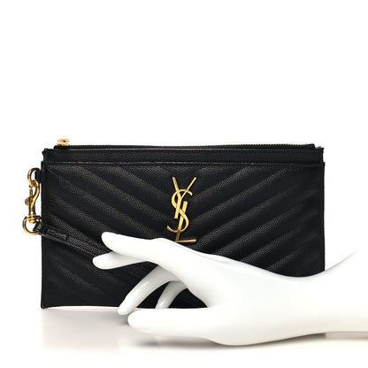 Saint Laurent Grain De Poudre Chevron Monogram Large Bill Pouch Black 2 of 11