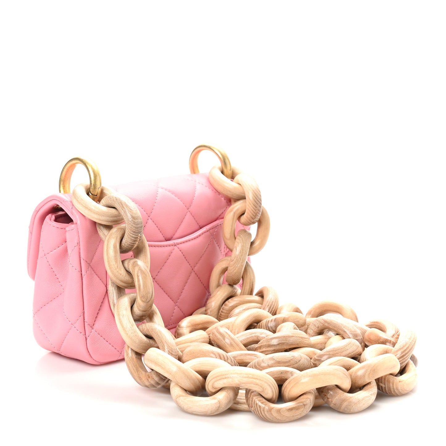 Lambskin Wenge Quilted Mini Fashion Wood Square Flap Pink