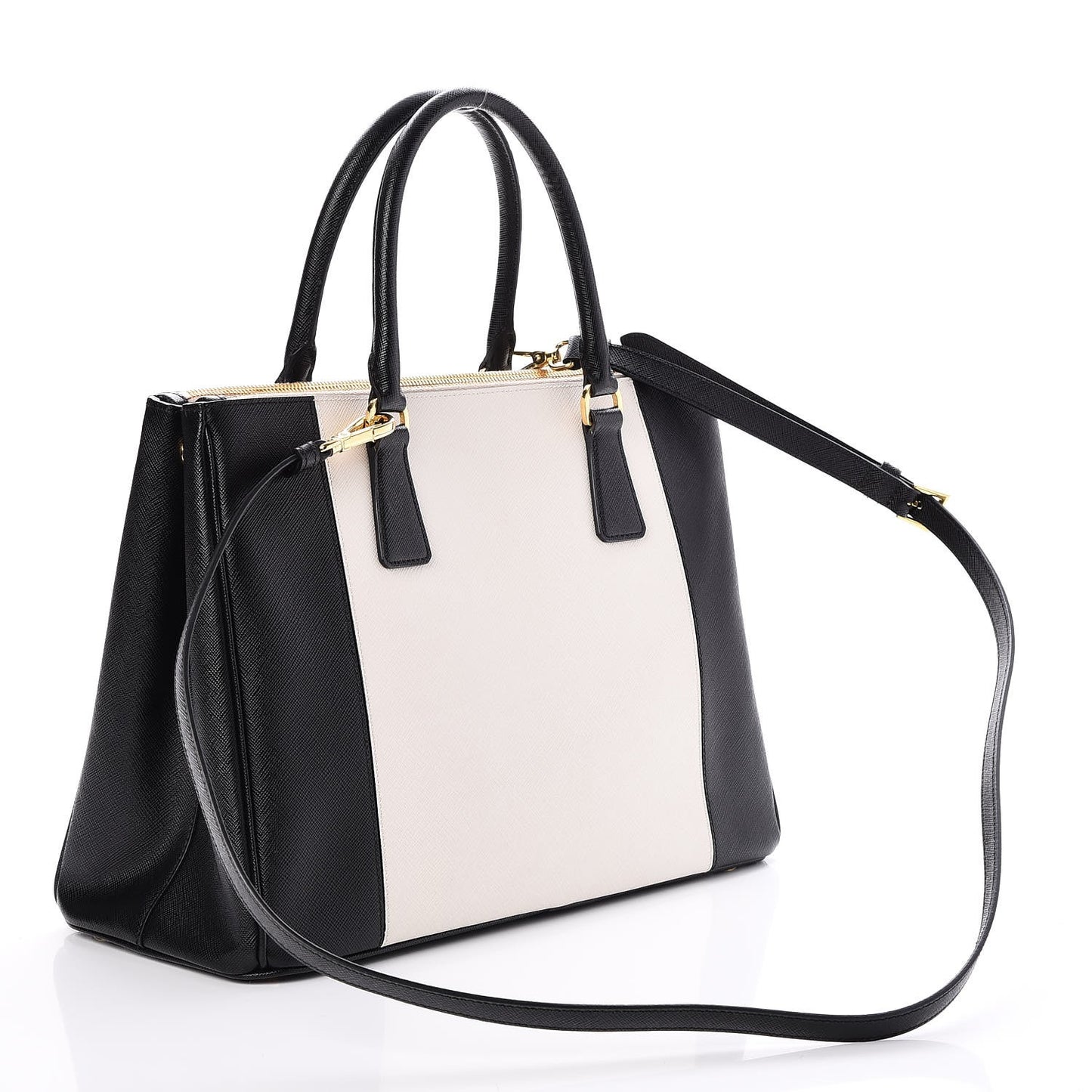 Saffiano Lux Colorblock Medium Galleria Double Zip Tote Black Talco