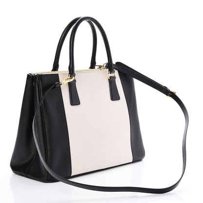 Prada Saffiano Lux Colorblock Medium Galleria Double Zip Tote Black Talco 4 of 9