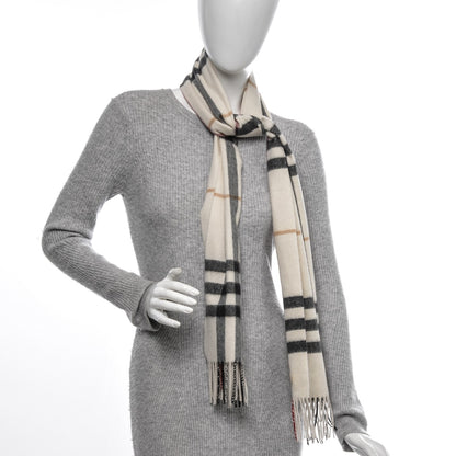 Burberry Cashmere Giant Check Fringe Scarf Ivory 2 of 4